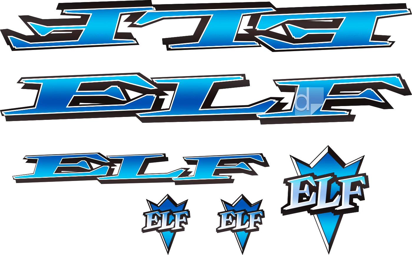 White with blue outline die-cut ELF BMX Decal sets 