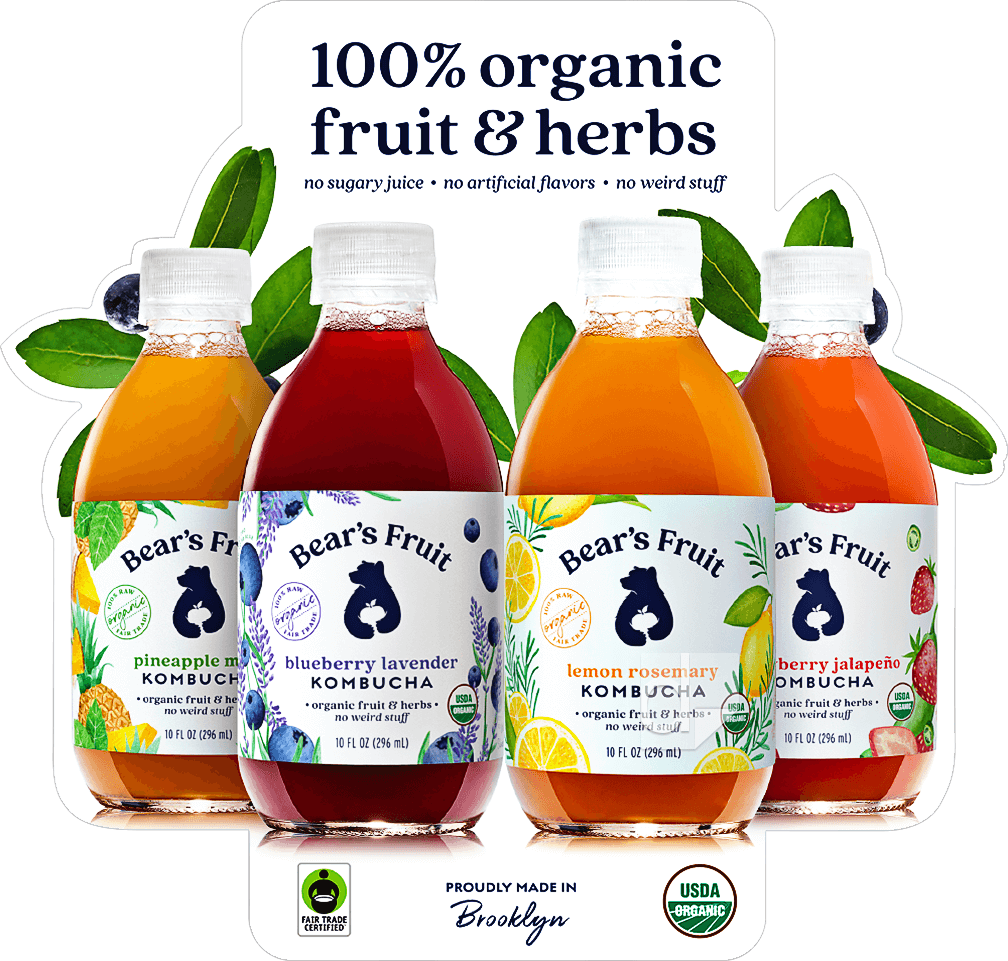 Cooler Cling Printed by Dilco on Low-Tack Vinyl for Kombucha Bear's Fruit and Custom Die Cut