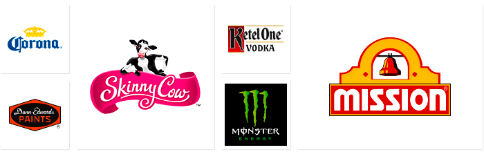 Dilco prints for Corona, Dunn-Edwards, Skinny Cow, Ketel One, Monster Energy, and Mission.